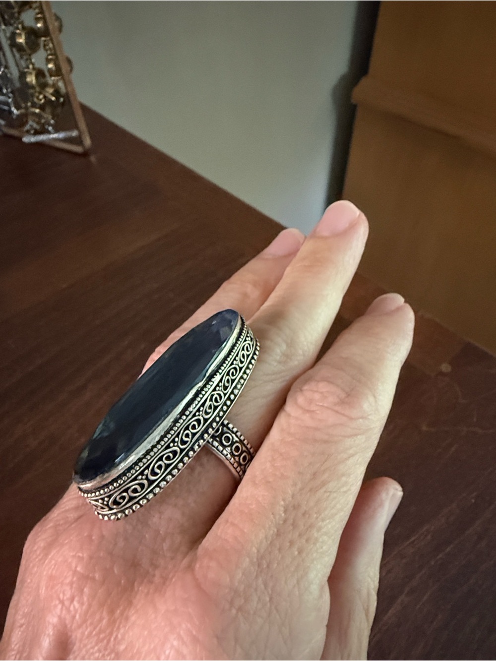 Blue stone and silver statement ring